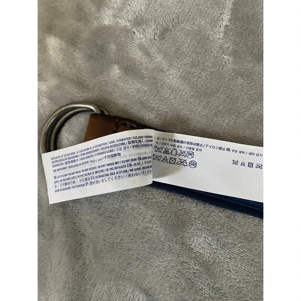 Abercrombie Kids Belt Boys 4-6 Navy Blue D-Ring Webbed Canvas Leather Trim Moose